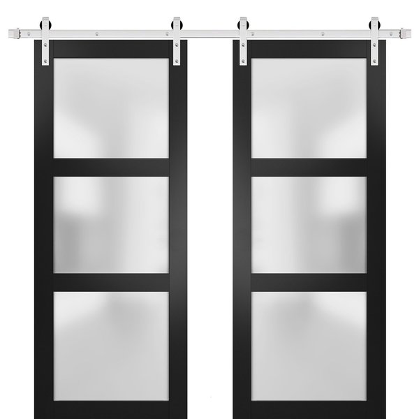 Sartodoors Double Barn Interior Door, 84" x 84", Black LUCIA2552DB-S-BLK-8484